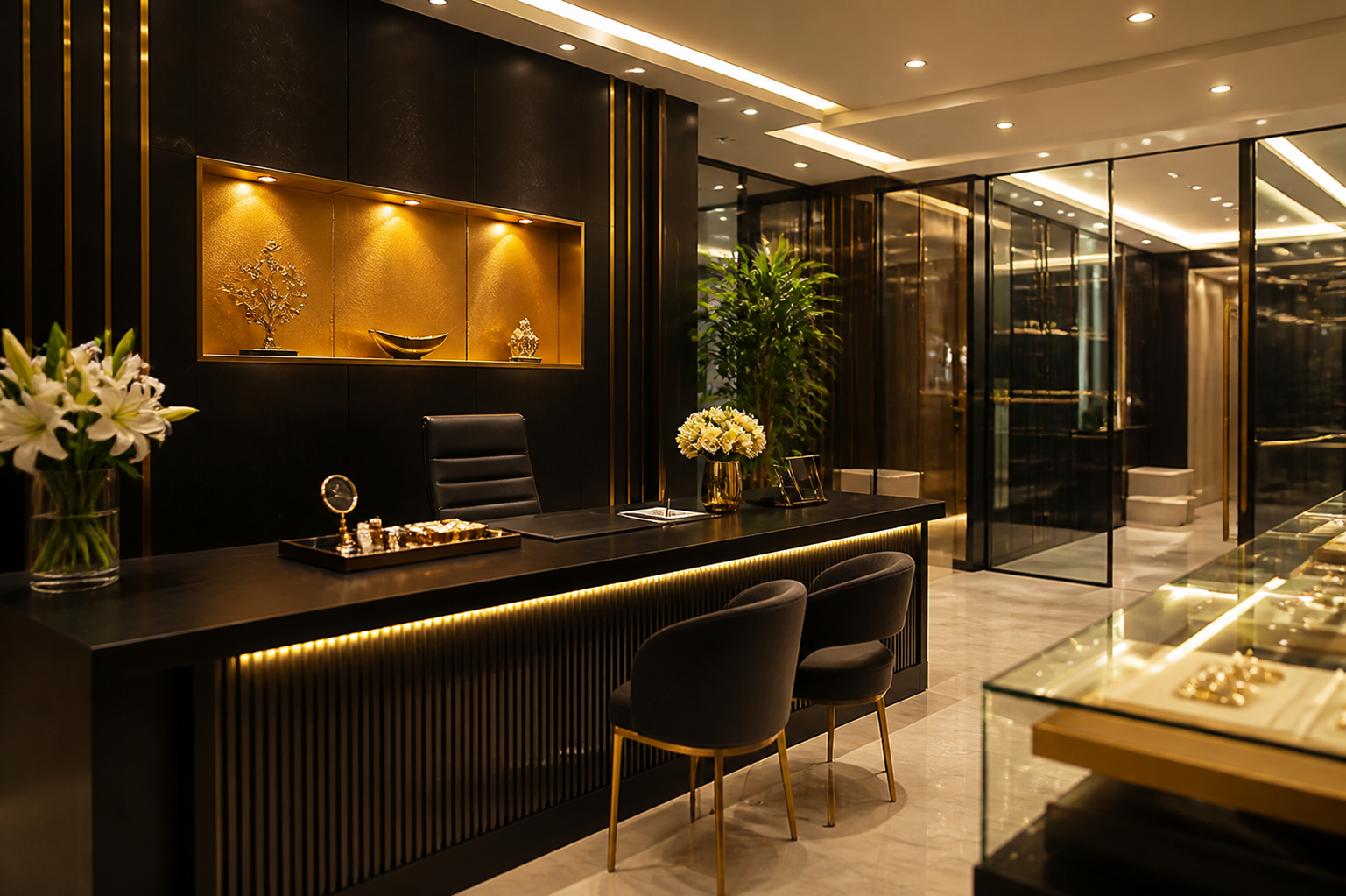 Premium black and gold office reception